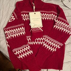 Christian Siriano Red and Cream Sweater and matching socks